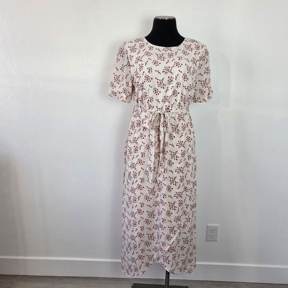 Roolee Dress Cherry Blossom Print Hanky Hem Feminine Modest Church Maxi Small